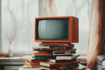 Poster - A living room corner with a retro TV, a stack of VHS tapes, and a soft glow emanating from the screen