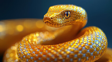 Aufkleber - stunning golden snake with intricate textures, symbolizing zodiac sign. Its shimmering scales reflect light beautifully, creating captivating visual effect