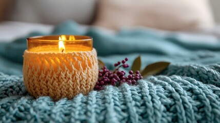 Aufkleber - 12011935 27 Mindfulness and stress management visualized with a cozy evening by candlelight Stock Photo with side copy space