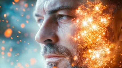 Aufkleber - Mystical portrait of a man with supernovas illuminating his calm expression at twilight