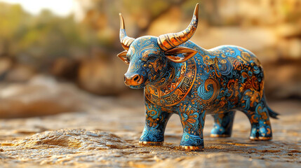 Aufkleber - vibrant 3D ox zodiac symbol with intricate patterns and colors, showcasing artistic craftsmanship and cultural significance. This decorative piece stands out in any setting