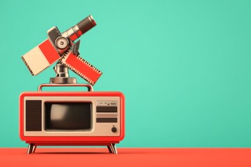 Poster - A minimalist depiction of a classic VCR, with clean lines and a single VHS tape partially inserted, rendered in muted retro tones