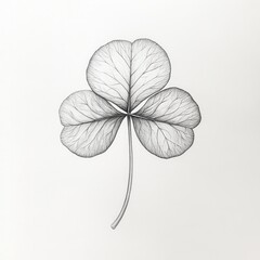 Poster - Detailed pencil drawing of a delicate clover leaf showcasing intricate veins on a clean white background