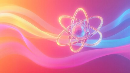 Wall Mural - atom is flying through colorful waves of energy on gradient background