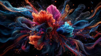 Poster - Vibrant digital artwork an abstract color explosion in a modern art studio setting