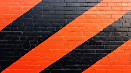 Poster - Bold brick wall featuring dynamic black and bright orange stripes for an edgy visual statement
