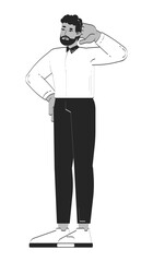 Poster - thoughtful african american corporate employee doodle linear character. black male entrepreneur expr