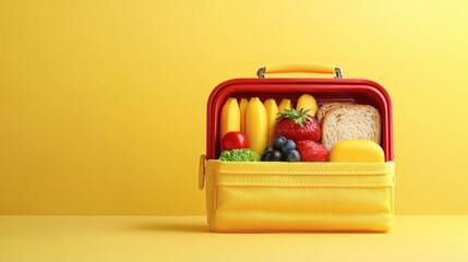 Poster - 12011935 52 Nutrition for children portrayed with a colorful lunchbox filled with healthy options Stock Photo with side copy space