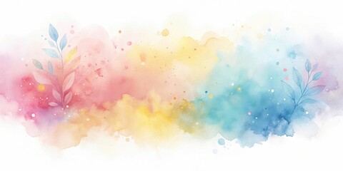 Aufkleber - Serene Watercolor Panorama with Pastel Hues and Delicate Botanical Elements