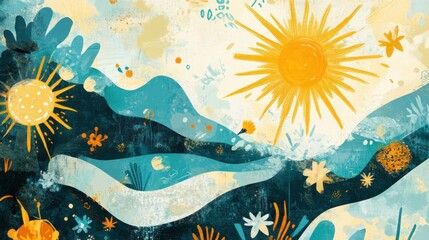 Poster - Springtime joy with playful turquoise elements and a bright sun-filled atmosphere