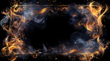 Poster - Elegant Golden Fantasy Borders with Creative Framing and Smoke Effects for Artistic Backgrounds