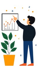 Poster - Illustration flat art pastel cartoon of business, Illustration of a Person Analyzing Investment Trends