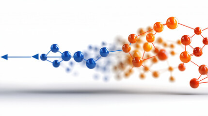 Poster - visual representation of molecular structures illustrating transition from blue to orange, symbolizi