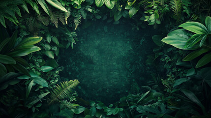 Wall Mural - Green Natural Design Template with Fern Leaves Background and Empty Space in the Center