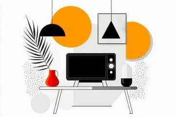 Aufkleber - A simple line art illustration of a retro television and VHS tape, with clean lines and muted pastel tones on a white background