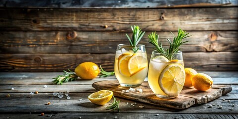 Poster - Refreshing Rosemary Lemon Iced Drinks on Rustic Wood