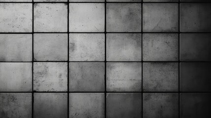 Poster - A close-up view of a textured concrete wall made of tiles, showcasing an industrial and minimalist design.