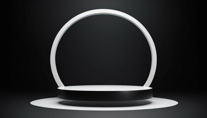 Wall Mural - Small circular podium on wide sleek black gradient