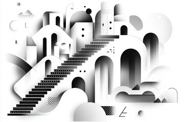 Aufkleber - A stylized design of the Rialto Bridge, depicted with bold outlines and simple geometric shapes in soft gray and white tones