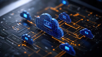 Aufkleber - digital representation of cloud computing with interconnected data clouds, showcasing technology and security in modern network environment