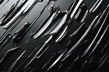 Poster - Abstract black and white texture created using thick strokes of paint, emphasizing depth and movement in art.