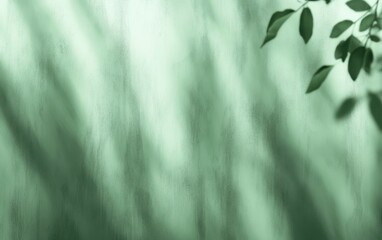 Poster - Soft green background with gentle shadows and leaves, creating a tranquil and serene atmosphere for design purposes.