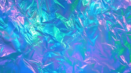 Poster - Vibrant abstract texture of crumpled foil in shades of blue and purple, perfect for backgrounds, art, or design projects.