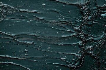 Poster - Abstract dark green texture with fluid patterns and bubbles, perfect for backgrounds or artistic projects.