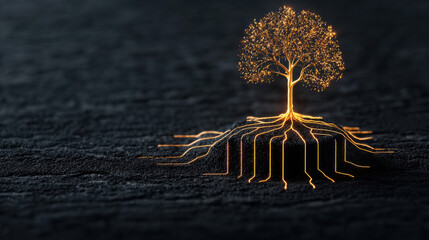 Aufkleber - conceptual illustration of glowing innovation tree with luminous roots, symbolizing growth and technology. image evokes sense of creativity and progress