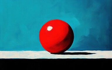 Poster - A vibrant red sphere positioned against a teal background, creating a striking visual contrast and minimalist aesthetic.