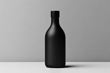 Poster - A minimalist black bottle set against a gray background, perfect for showcasing product designs and branding concepts.