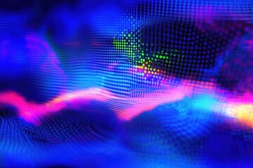 Poster - abstract vibrant waves in blue and purple hues, creating a mesmerizing digital background with a mod
