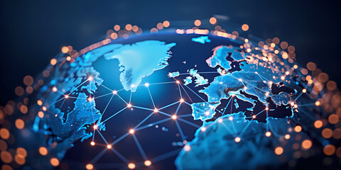 Wall Mural - global network on blue digital earth globe, greenland strategic business interest, world telecommuni