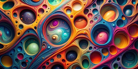 Poster - Abstract Swirling Colorful Organic Forms with Nested Circular Patterns and Vibrant Hues