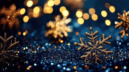 Poster - Enchanting snowflakes sparkle amidst a backdrop of shimmering lights, creating a beautiful winter wonderland atmosphere.