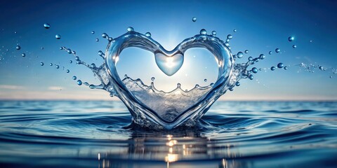 Aufkleber - Heart-shaped water splash with sunlight reflecting on the surface of a calm body of water