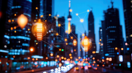 Leinwandbilder - Smart city illuminated by energy efficient lights, showcasing urban innovation and technology integration in vibrant metropolis