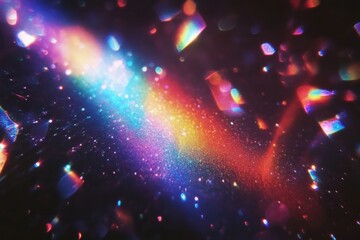 Poster - A vibrant cosmic scene filled with holographic colors and sparkling light reflecting off a dark background.