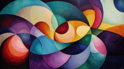 Poster - abstract oil painting with flowing colors and dynamic shapes featuring vibrant blues, reds, yellows,