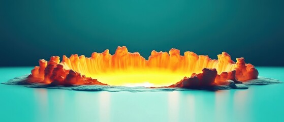 Poster - vibrant explosion of colors with a glowing core, radiating warmth against a serene teal background.