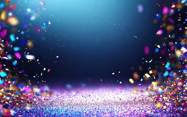Poster - Vibrant confetti scattering over a shimmering background ideal for celebration, party, or festive events.