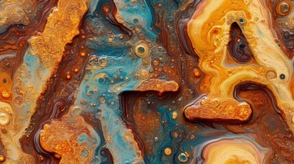 Poster - abstract art with fluid patterns and acidic colors representing unique textures in vibrant orange an