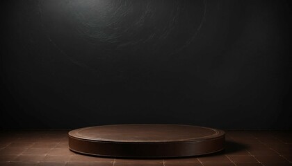 Wall Mural - Wide dark leather background featuring small circular podium