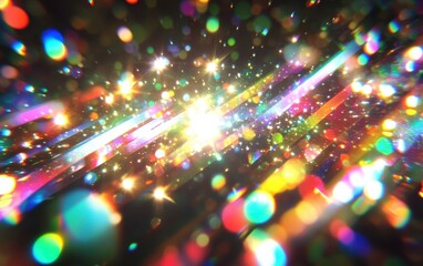 Poster - A vibrant abstract background featuring colorful streaks of light and shimmering particles in a dynamic composition.