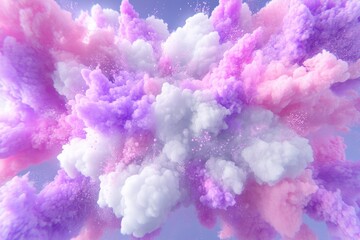 Poster - Colorful cloud explosion in vibrant pink, purple, and white hues against a soft pastel background.