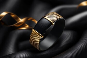 Poster - A VIP wristband close-up, showcasing elegant design details in gold and black, set against a sleek background