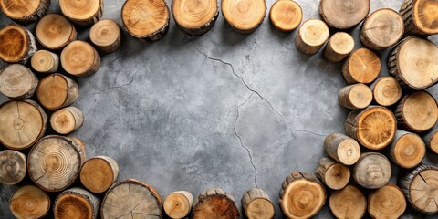 Aufkleber - Rustic Wooden Rounds Frame on Weathered Surface, Ideal for Text or Design Elements