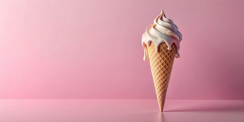 Poster - A melting ice cream cone on a pink background