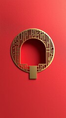 Wall Mural - Minimalist Chinese New Year Border Design Featuring Golden Symbol on Vibrant Red Background, Perfect for Celebration and Festive Imagery