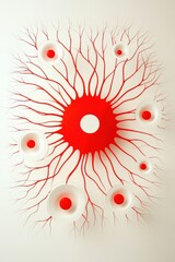 Poster - Artistic interpretation of neurons with red and white colors, creating a vibrant and dynamic visual composition.